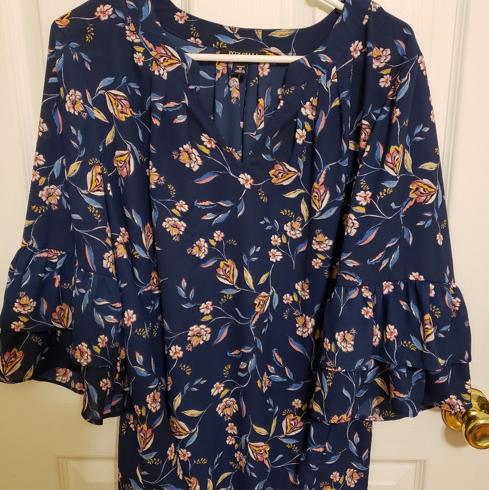 flowy floral 3/4 bell sleeve shirt sz 1x